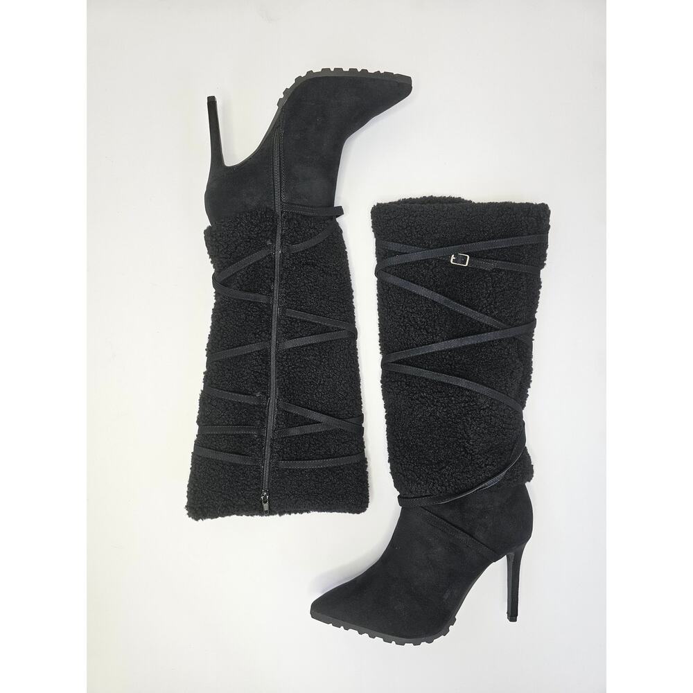 Thalia Sodi Rikka Black Heeled Fuzzy Zip up Boots 9.5 BRAND NEW!
